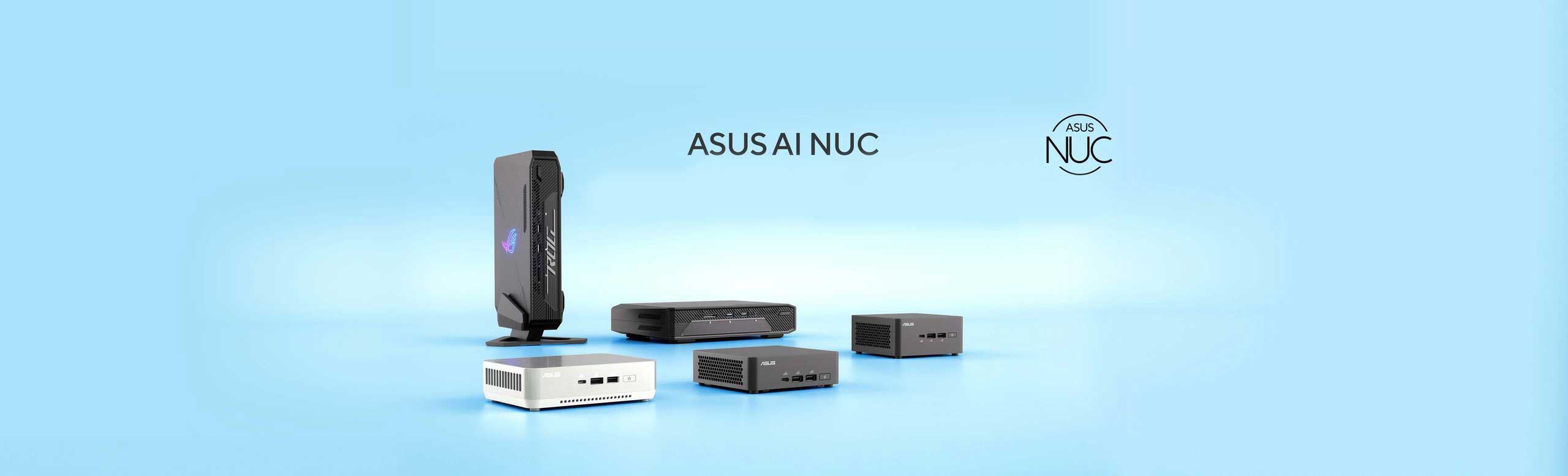 The ASUS AI Series product image includes the NUC 14 Pro, NUC 14 Pro+, NUC 14 Performance, and ROG NUC.