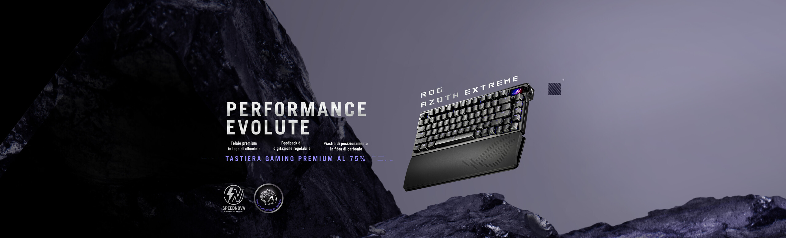 L'immagine mostra la tastiera ROG Azoth Extreme