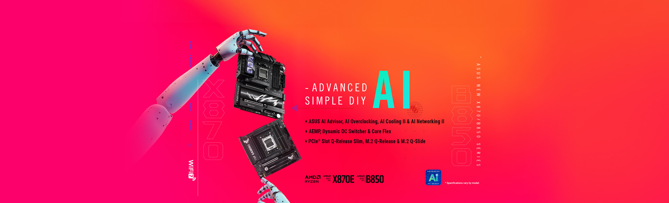 L'immagine mostra due nuove scede madri ASUS della Serie X870/B850