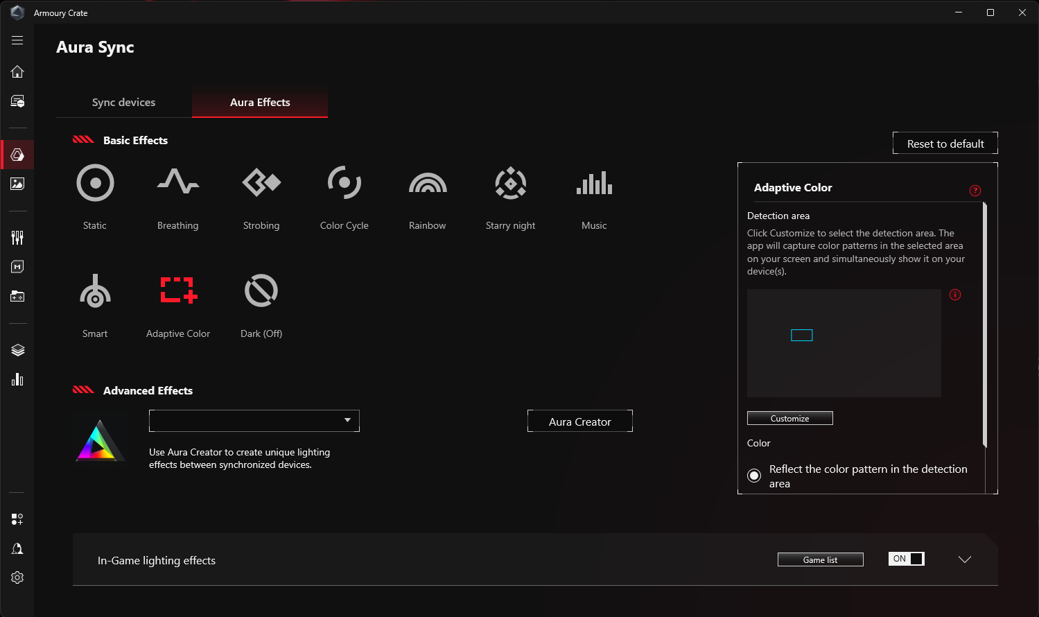 The user interface of ASUS Aura Sync