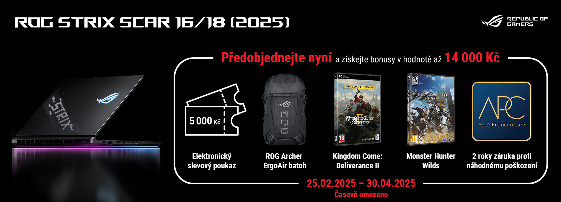 ROG Prémiový balíček – předobjednejte si jeden z vybraných ASUS ROG notebook a získejte bonusy v hodnotě až 14 000 Kč!