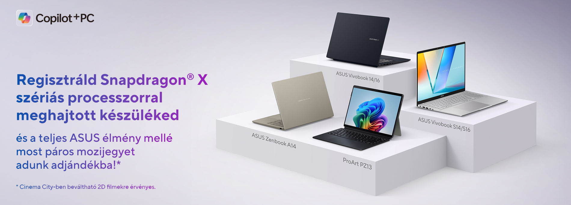 Cinema City páros mozijegy ajándékba Snapdragon X processzorral rendelkező laptopokra