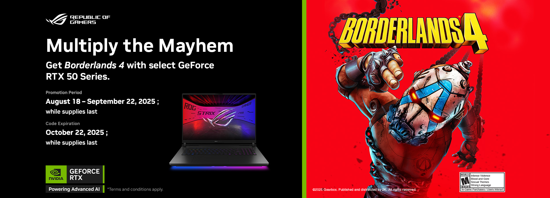 Osta ASUS Storesta - hanki Borderlands 4 valituilla GeForce RTX 50 -sarjan näytönohjaimilla.