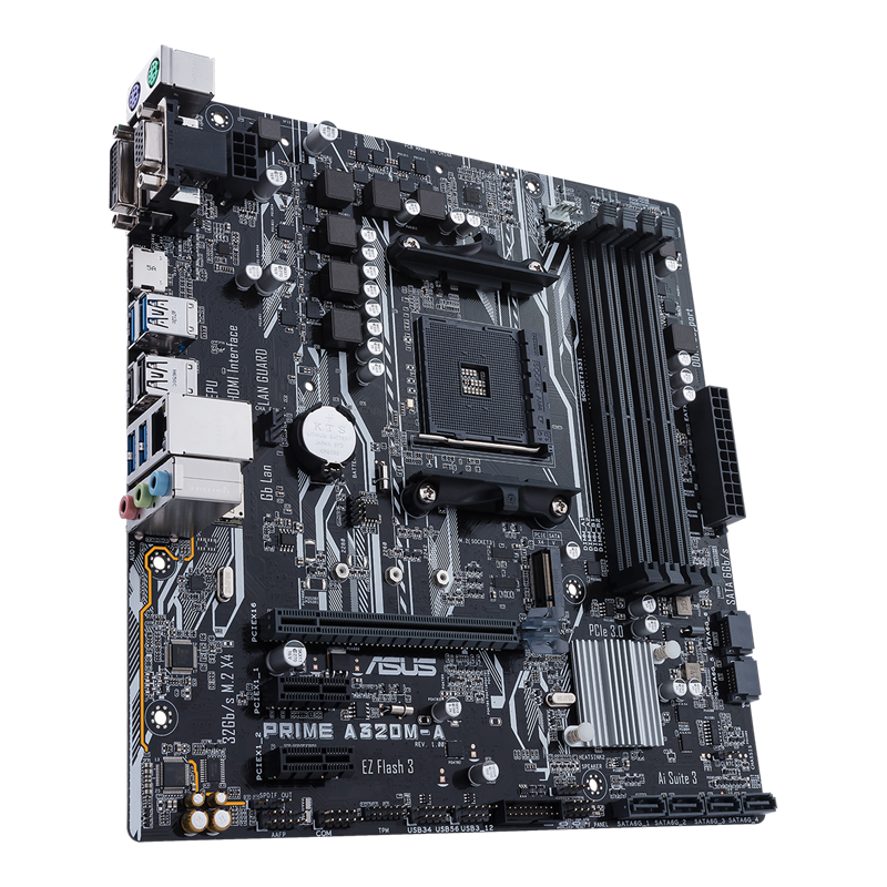 PRIME A320M-A/CSM motherboard, right side view 