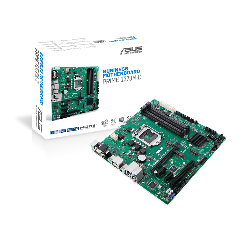 PRIME Q370M-C motherboard, packaging and motherboard
