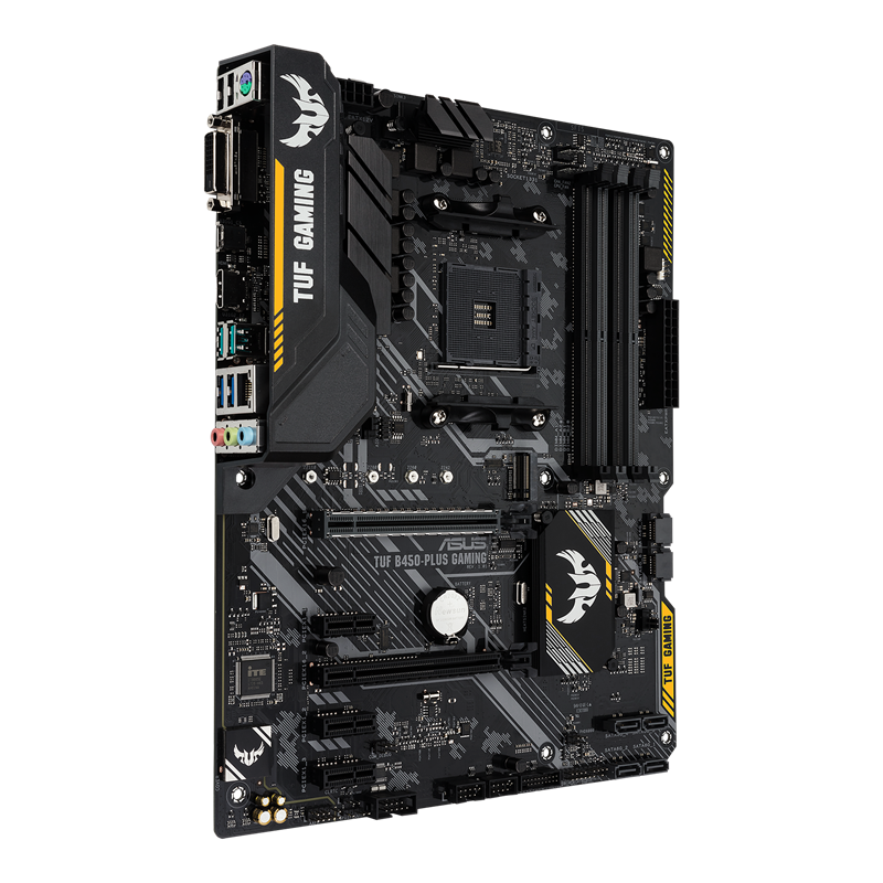 TUF B450-PLUS GAMING front view, 45 degrees