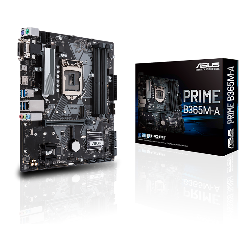 PRIME B365M-A front view, 45 degrees, with color box