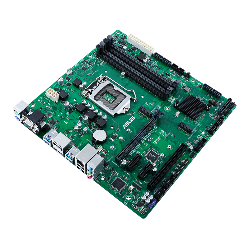 PRIME B365M-C motherboard, 45-degree right side view 