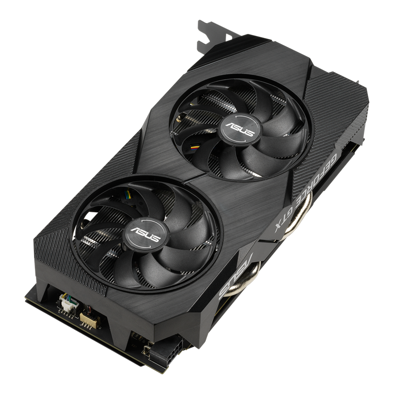 Dual GeForce GTX 1660 SUPER 6GB Advanced Edition GDDR6 EVO graphics card, front angled view 