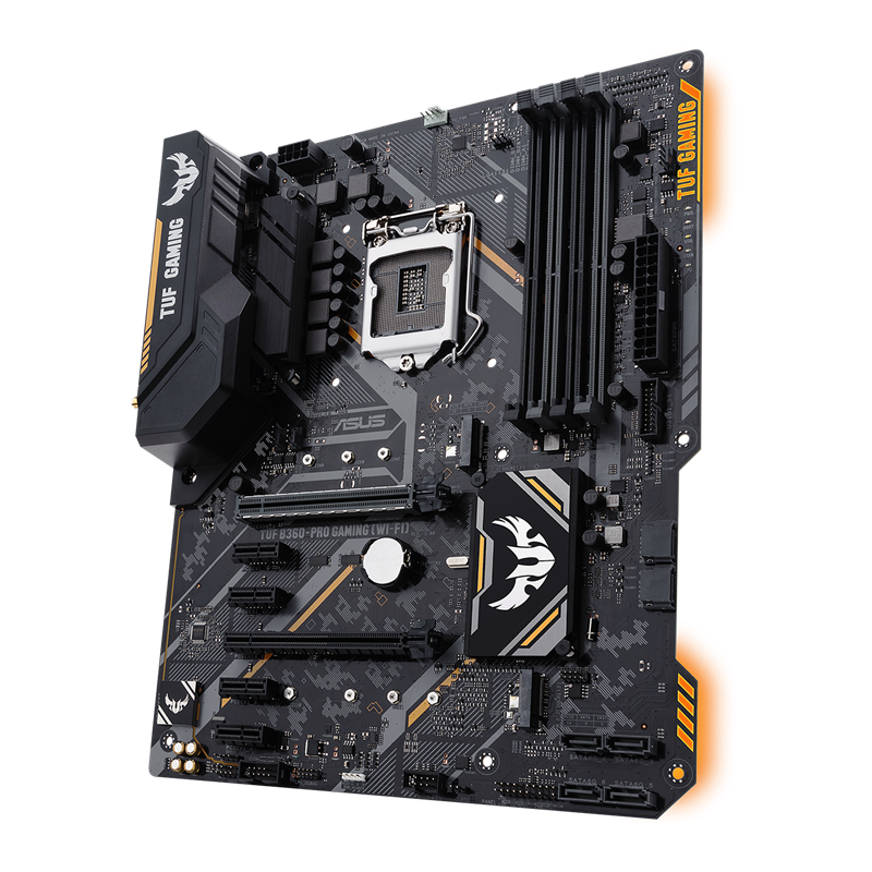 TUF B360-PRO GAMING (WI-FI) front view, 45 degrees