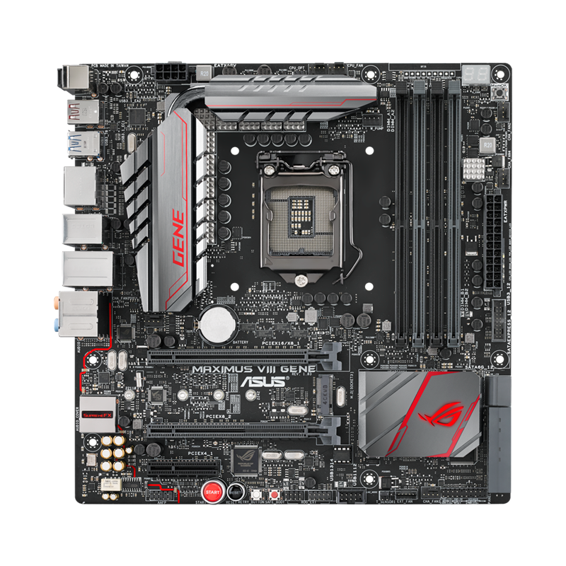 MAXIMUS VIII GENE motherboard, front view 