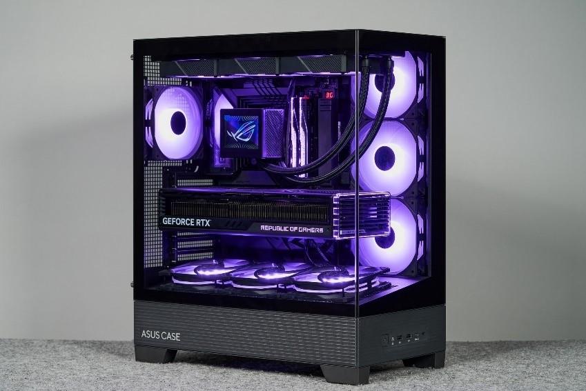 A31 case housing PC components giving off purple light