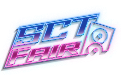 A colorful blue and pink logo that reads SCT Fair