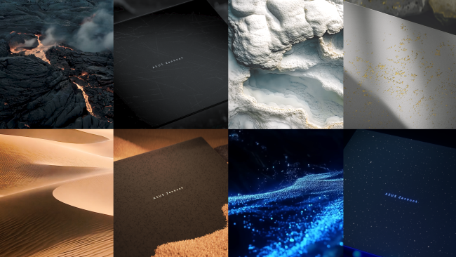 Four images of natural scenery inspiring the look of the ASUS laptops pictured beside them