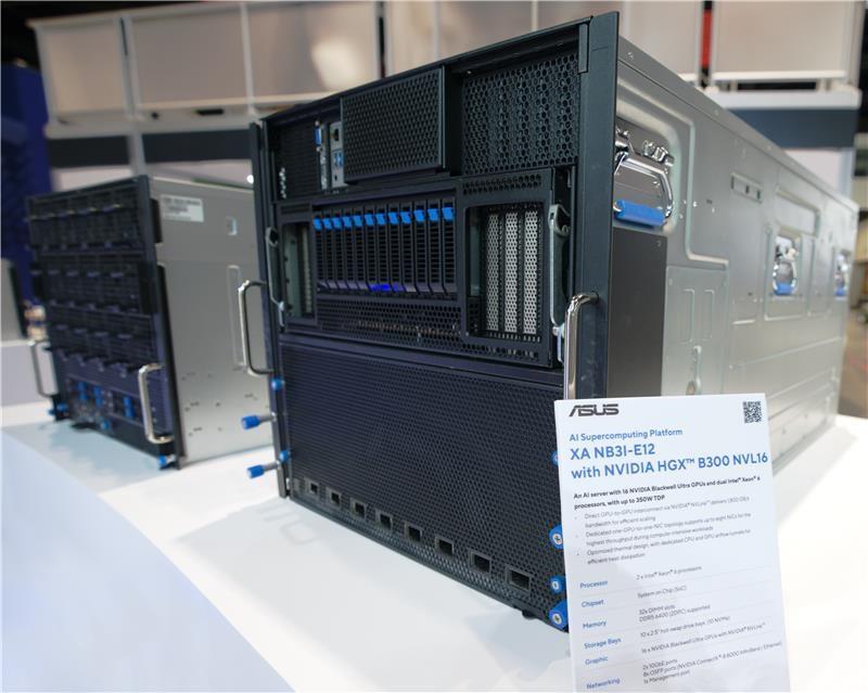 Two ASUS servers arranged for display.