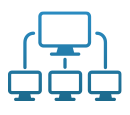 Icon of a large computer monitor connected to three smaller monitors, representing remote desktop access, power control, and Bioses management and updates