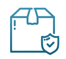 Icon of a cardboard box with a shield featuring a checkmark, symbolizing extended and secure supply for business continuity.