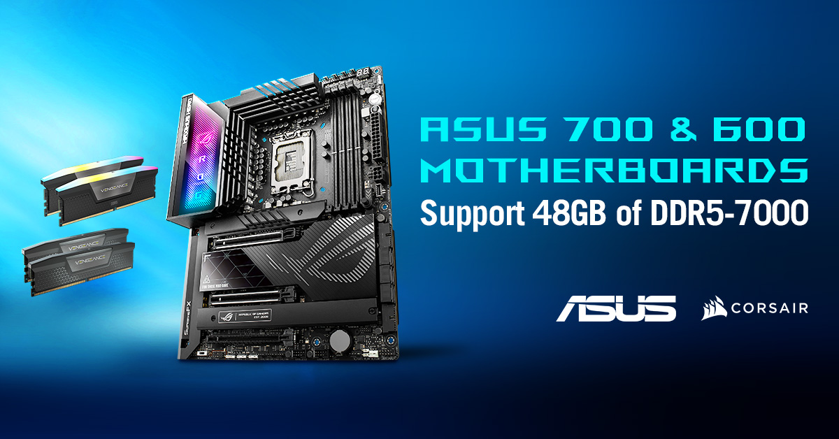 Image avec cartes mères ASUS et DRAM Corsair